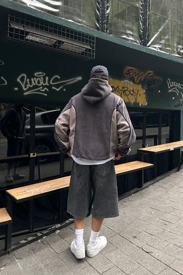 Flaw Atelier Star Flaw Nakışlı Koyu Gri Polar Hoodie