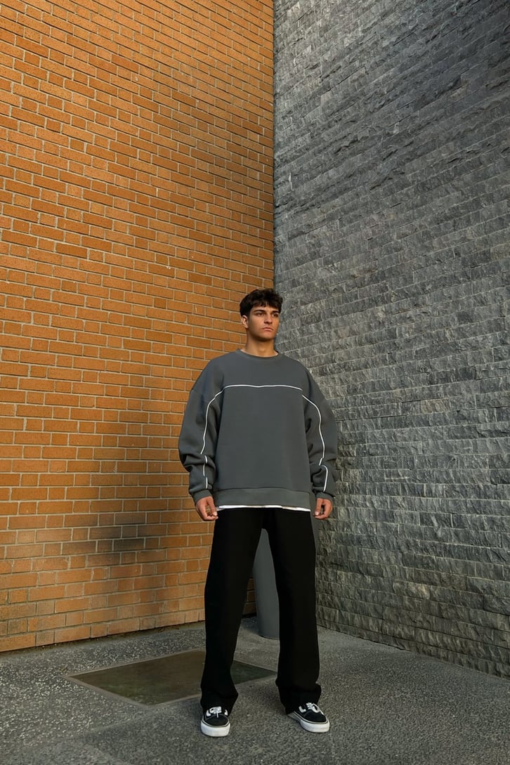 Flaw Atelier Striped Füme Premium Oversize Sweatshirt
