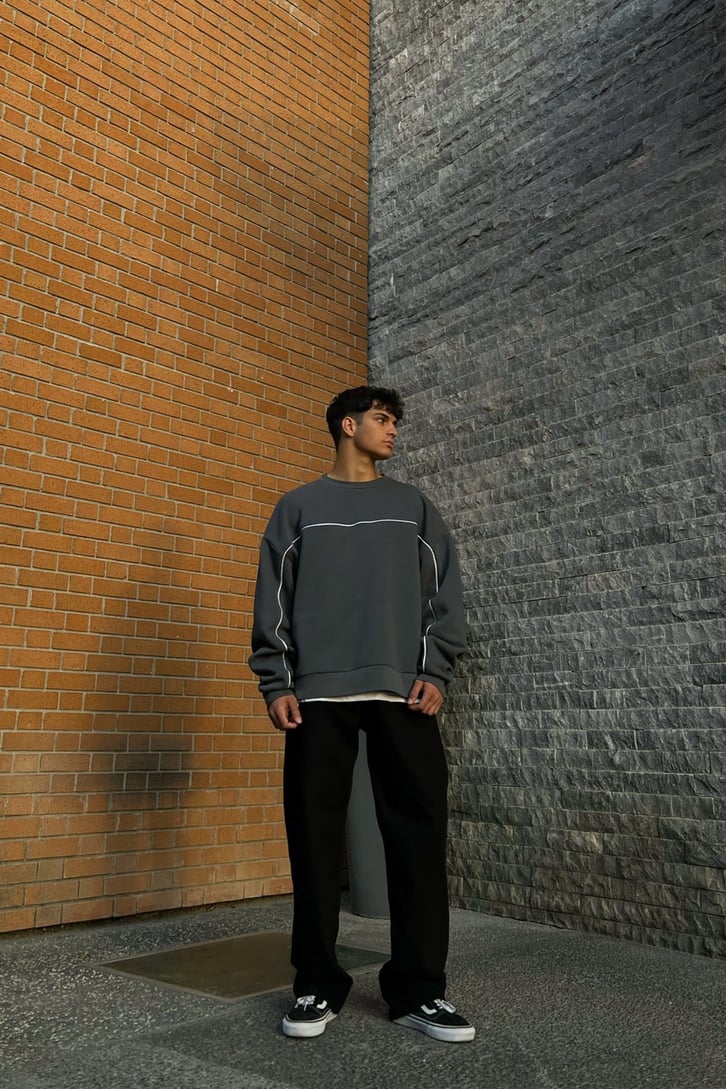 Flaw Atelier Striped Füme Premium Oversize Sweatshirt