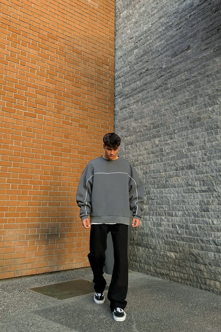 Flaw Atelier Striped Füme Premium Oversize Sweatshirt
