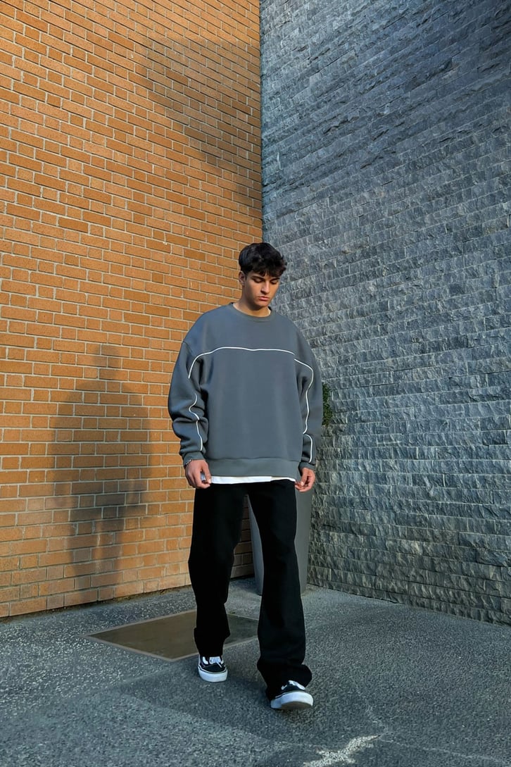 Flaw Atelier Striped Füme Premium Oversize Sweatshirt