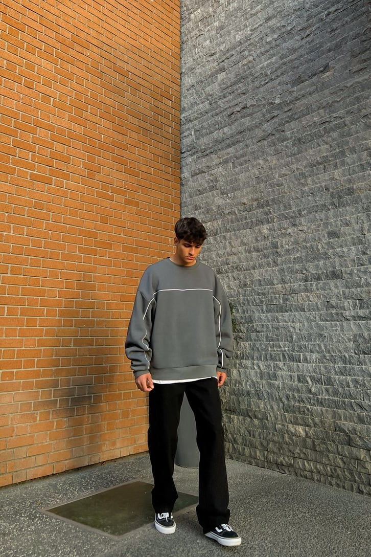 Flaw Atelier Striped Füme Premium Oversize Sweatshirt