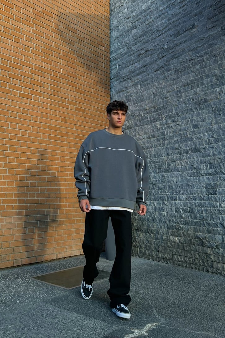 Flaw Atelier Striped Füme Premium Oversize Sweatshirt