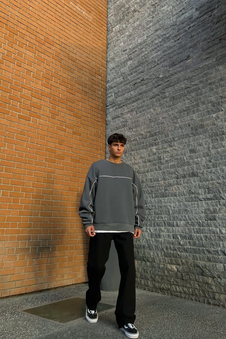 Flaw Atelier Striped Füme Premium Oversize Sweatshirt