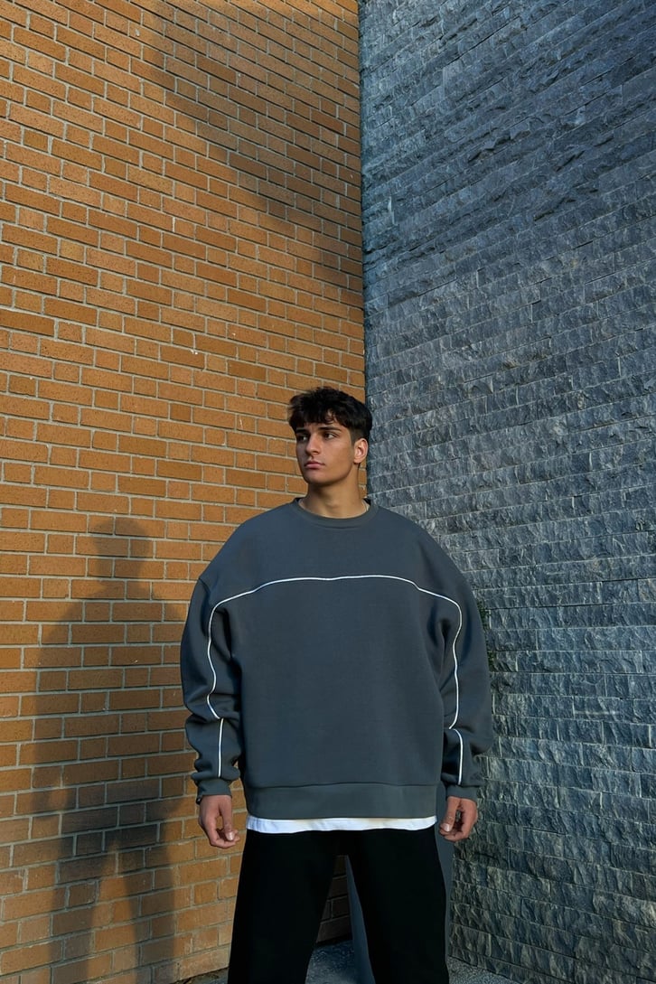 Flaw Atelier Striped Füme Premium Oversize Sweatshirt