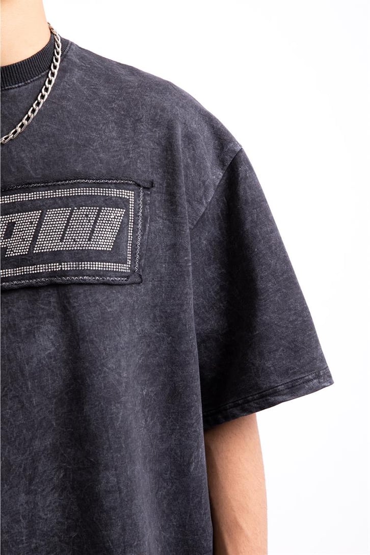 Flaw Atelier Taş İşlemeli Acid Wash Oversize Tshirt