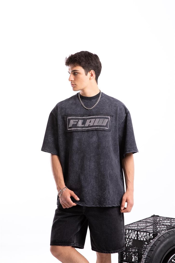 Flaw Atelier Taş İşlemeli Acid Wash Oversize Tshirt