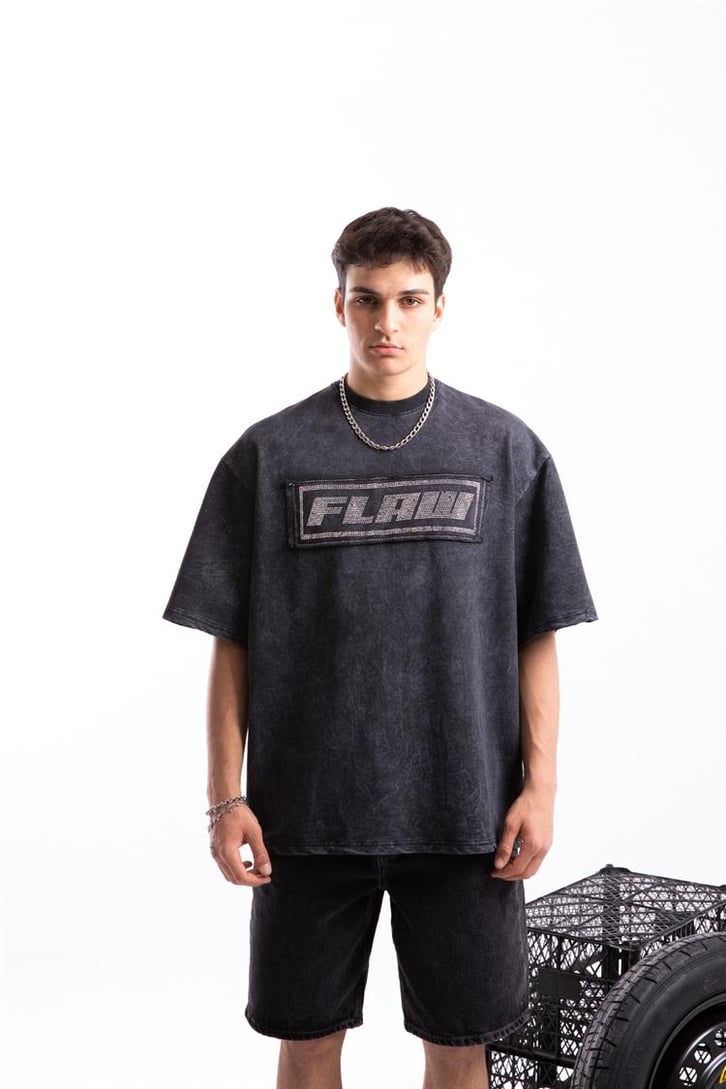 Flaw Atelier Taş İşlemeli Acid Wash Oversize Tshirt