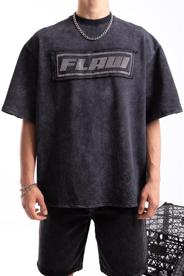 Flaw Atelier Taş İşlemeli Acid Wash Oversize Tshirt