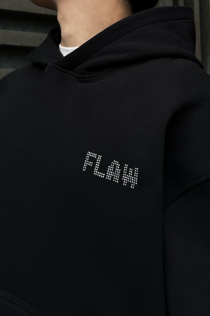 Flaw Atelier Taş İşlemeli Siyah Oversize Hoodie