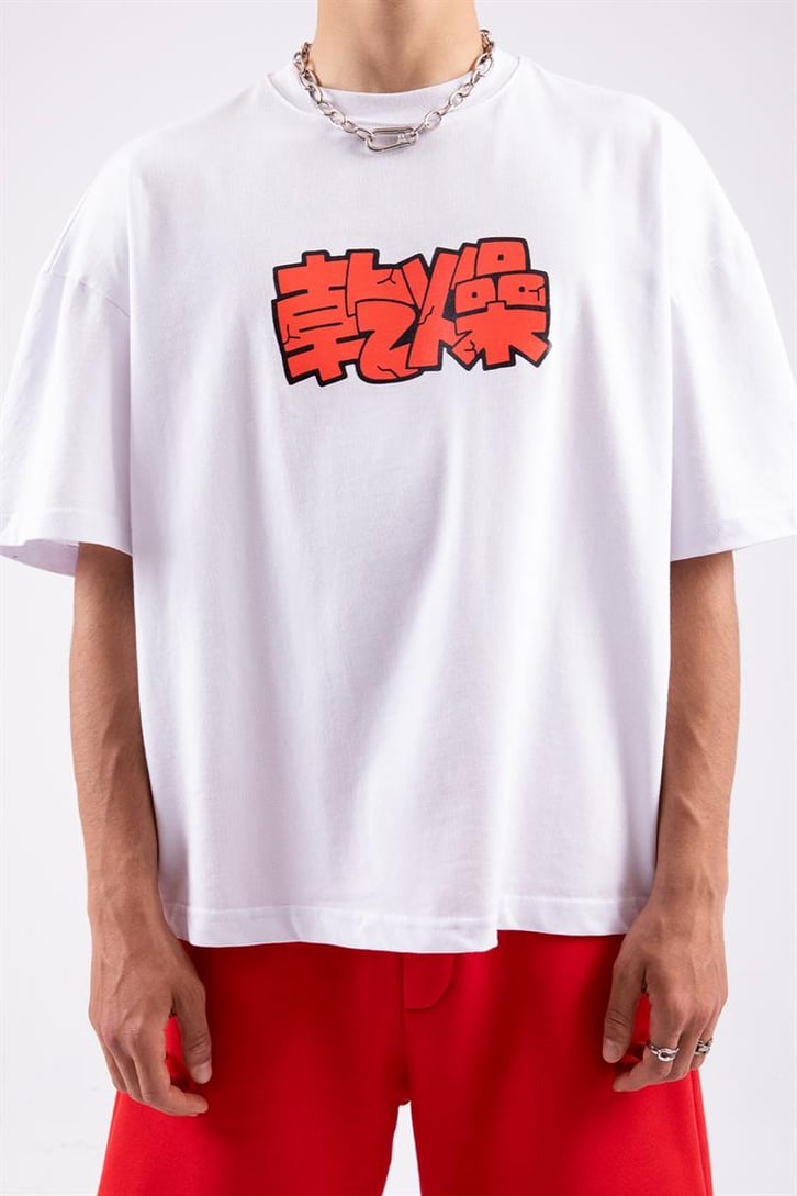 Flaw Atelier Text Logo Printed Beyaz Oversize Tshirt
