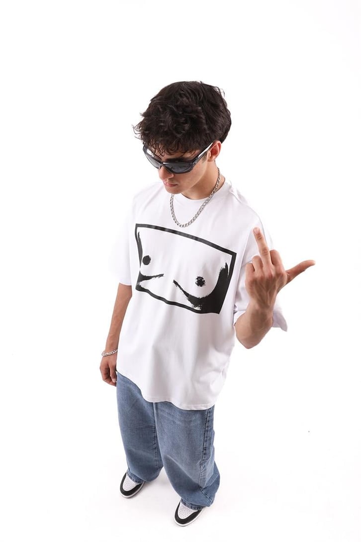 Flaw Atelier T*ts Printed Beyaz Oversize Tshirt