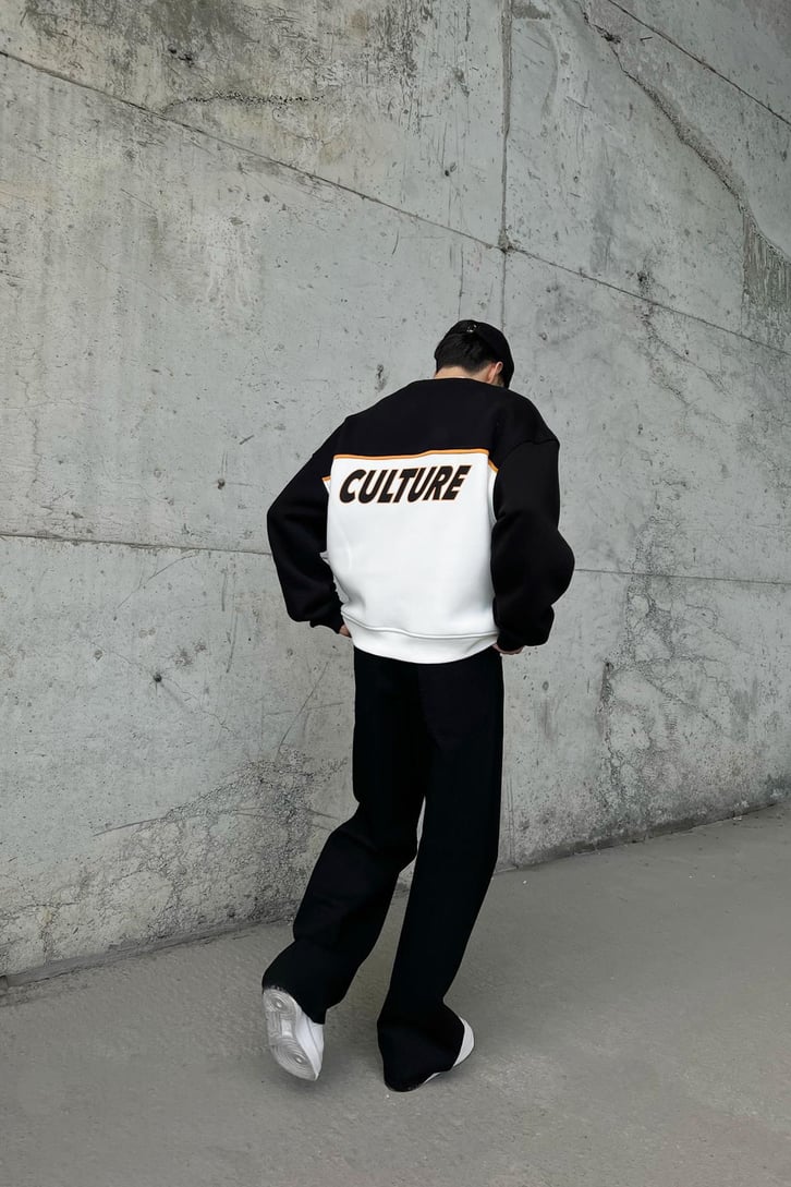Flaw Atelier Urban Baskılı Siyah Oversize Sweatshirt
