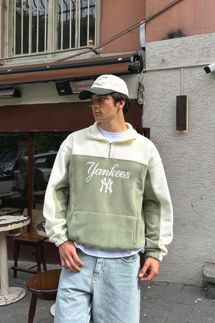 Flaw Atelier Yankees Nakışlı Yeşil Peluş Ceket