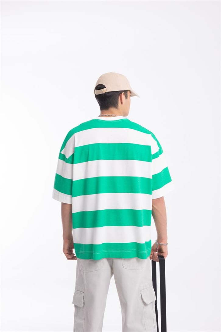 Flaw Atelier Yeşil Çizgili Oversize Tshirt