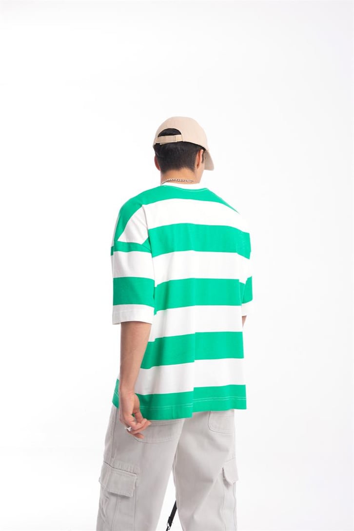 Flaw Atelier Yeşil Çizgili Oversize Tshirt