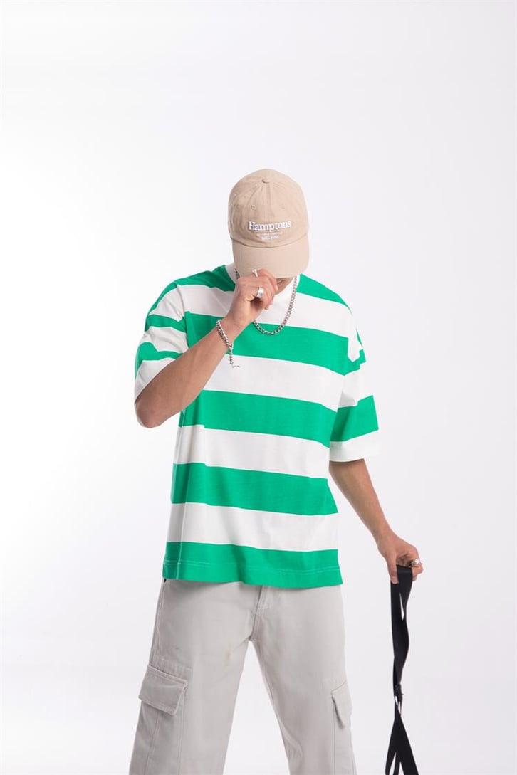 Flaw Atelier Yeşil Çizgili Oversize Tshirt