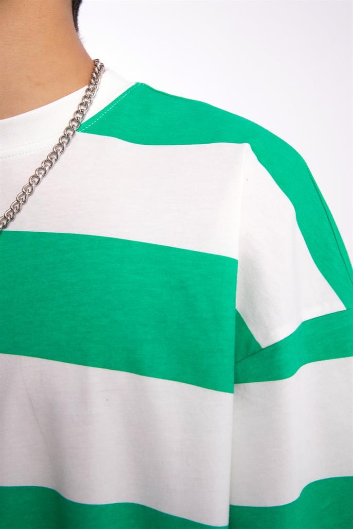 Flaw Atelier Yeşil Çizgili Oversize Tshirt