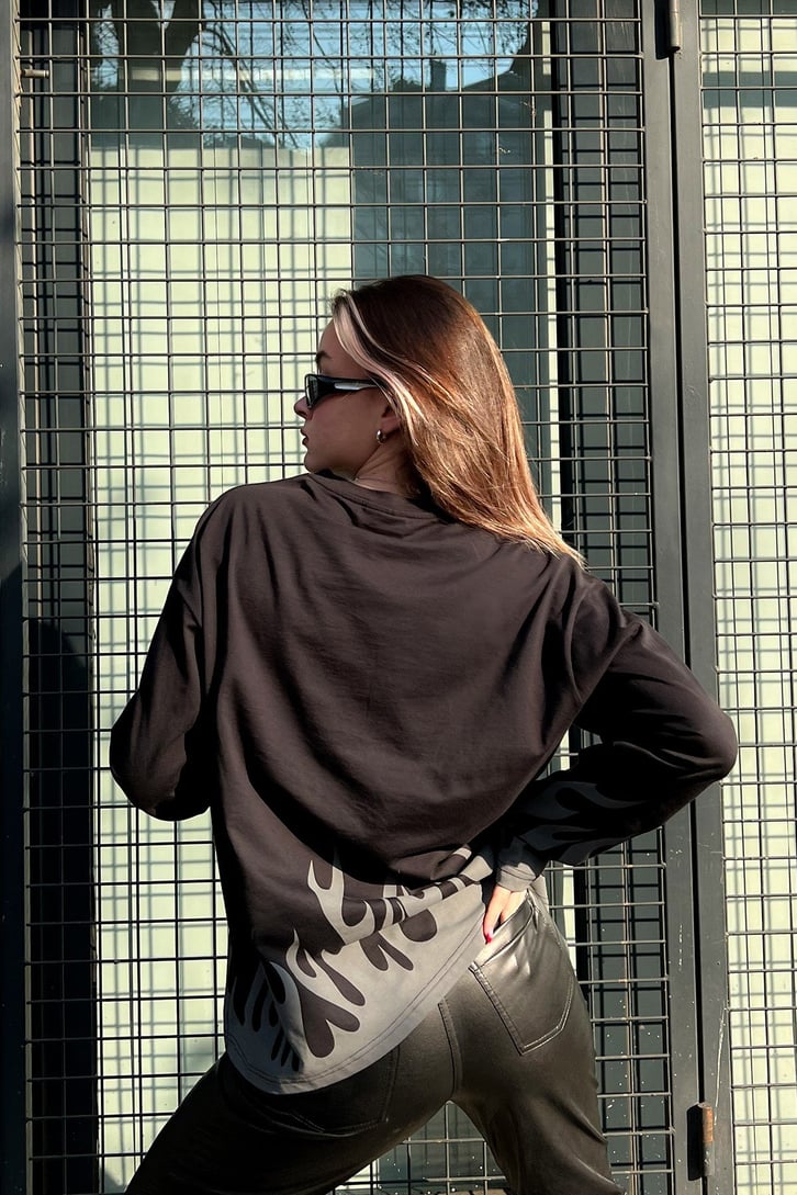 Flaw Culture Flame Long Sleeve Siyah Tshirt