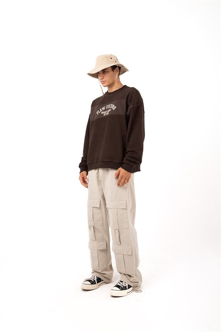 Flaw Culture - Germany Sample Baskılı Kahverengi Oversize Sweatshirt