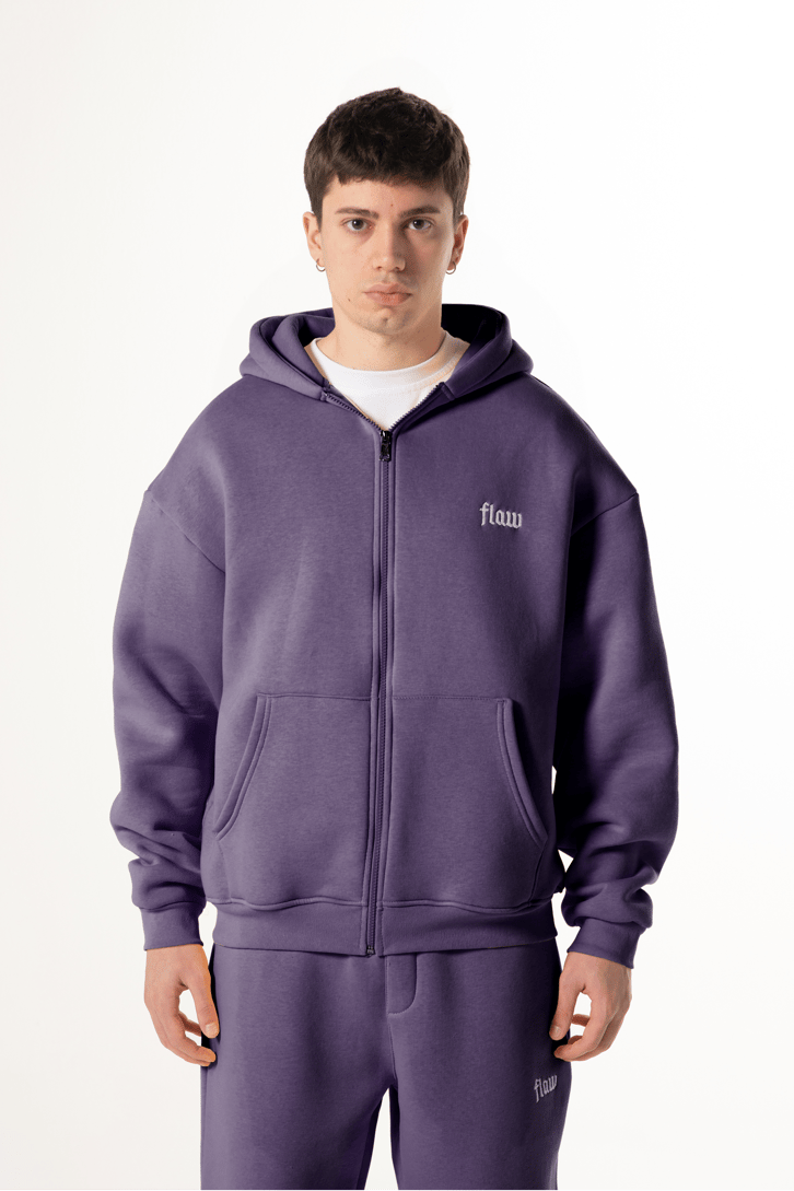 Flaw Nakışlı Mor Zip Hoodie