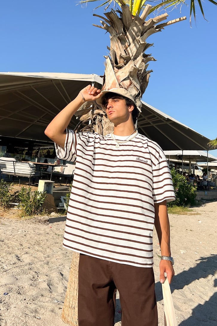 FlawCult Nakışlı Çizgili Oversize Tişört