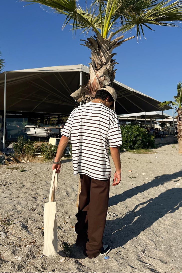 FlawCult Nakışlı Çizgili Oversize Tişört