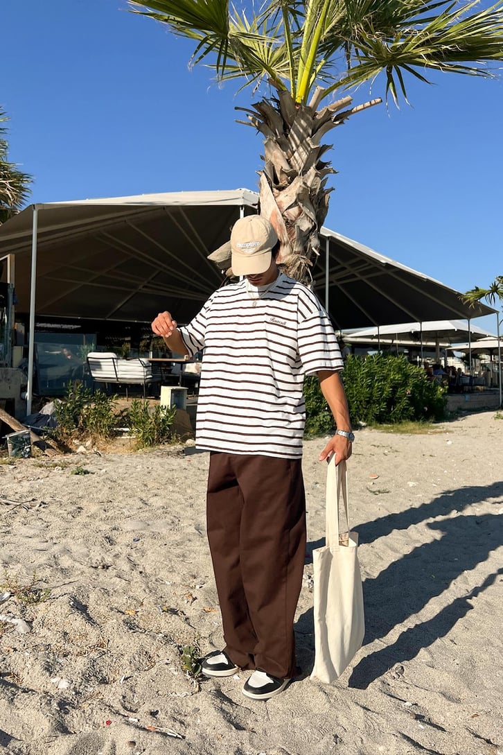 FlawCult Nakışlı Çizgili Oversize Tişört