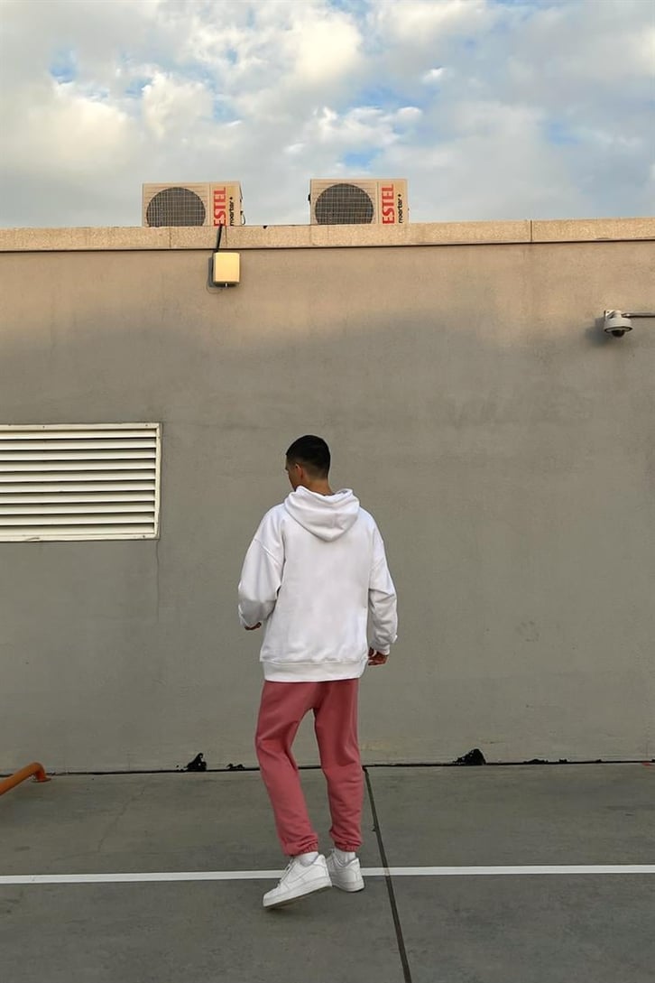 Flower Baskılı Beyaz İçi Pamuklu Oversize Hoodie