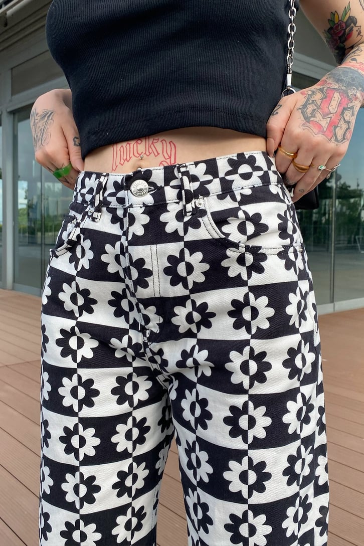 Flower Desenli Baggy Jean