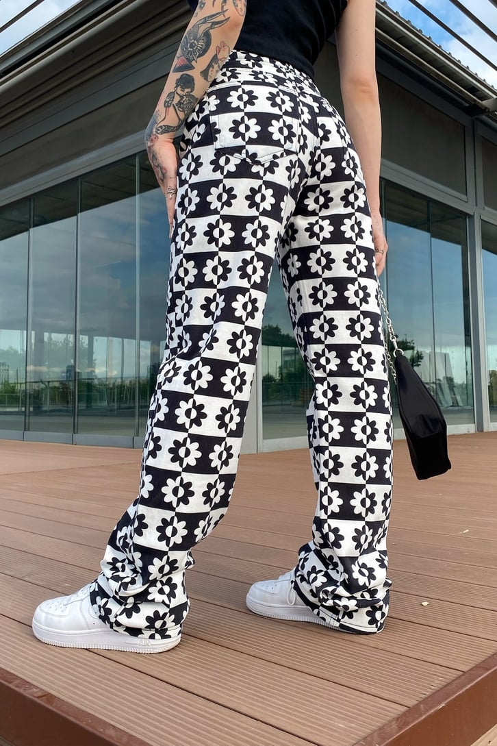 Flower Desenli Baggy Jean