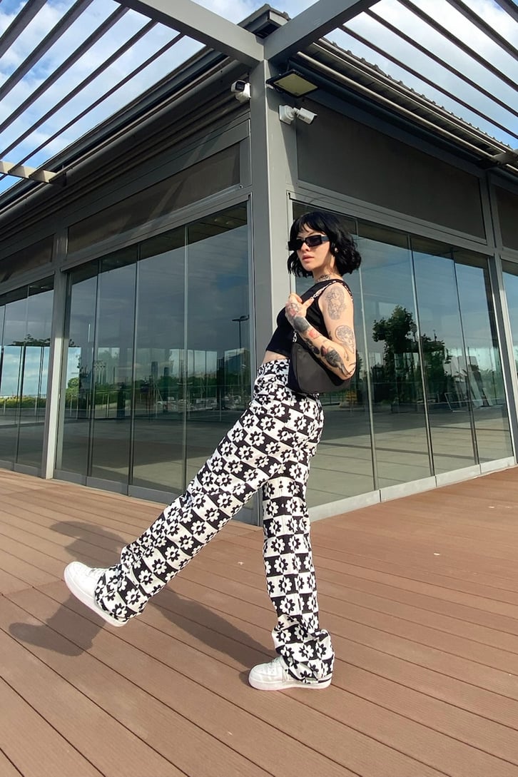 Flower Desenli Baggy Jean