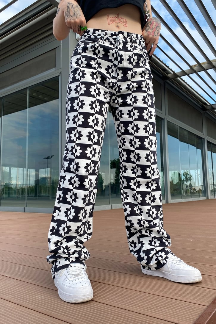 Flower Desenli Baggy Jean
