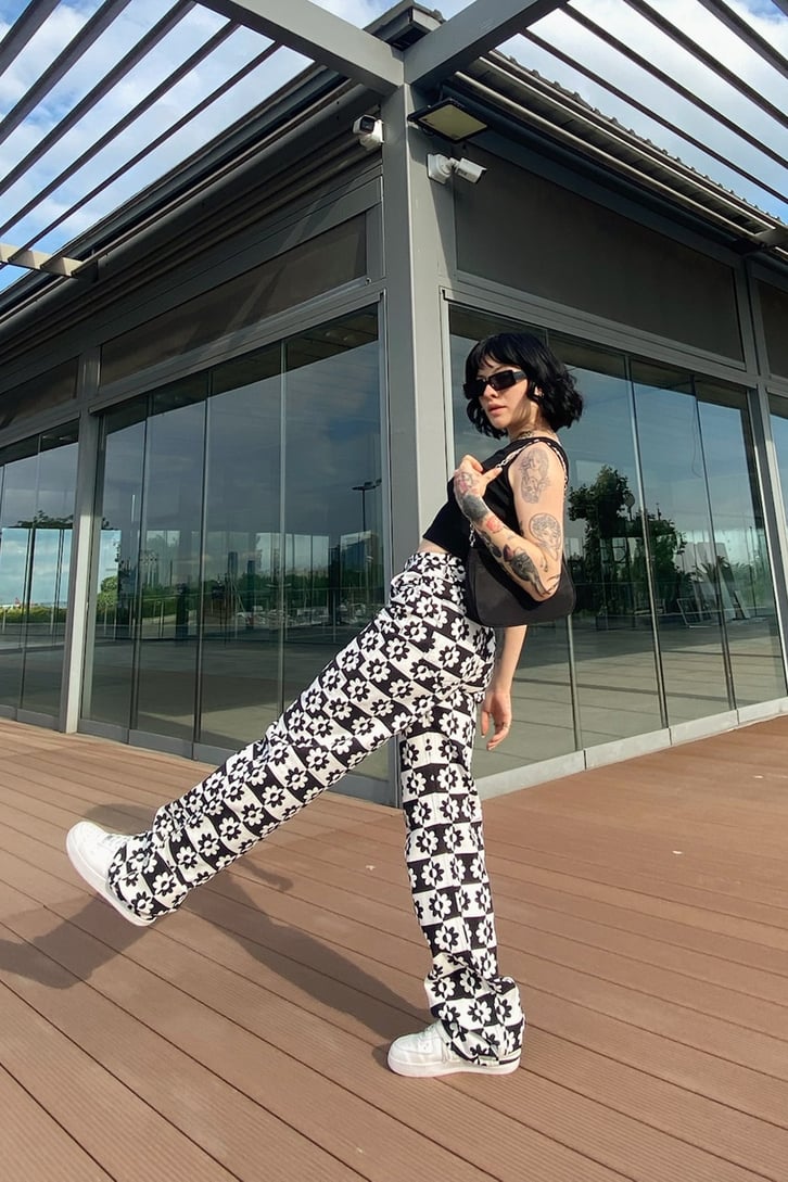 Flower Desenli Baggy Jean