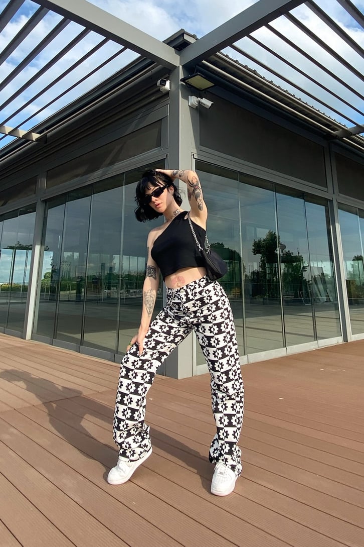Flower Desenli Baggy Jean