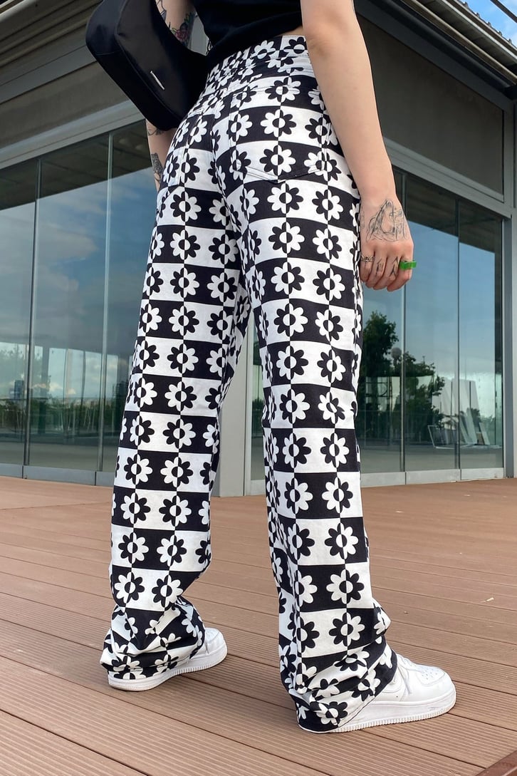 Flower Desenli Baggy Jean