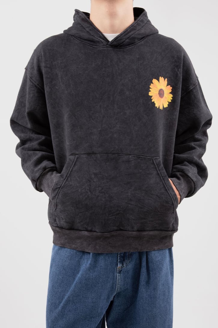 Flowers Baby Baskılı Oversize Acid Wash Hoodie