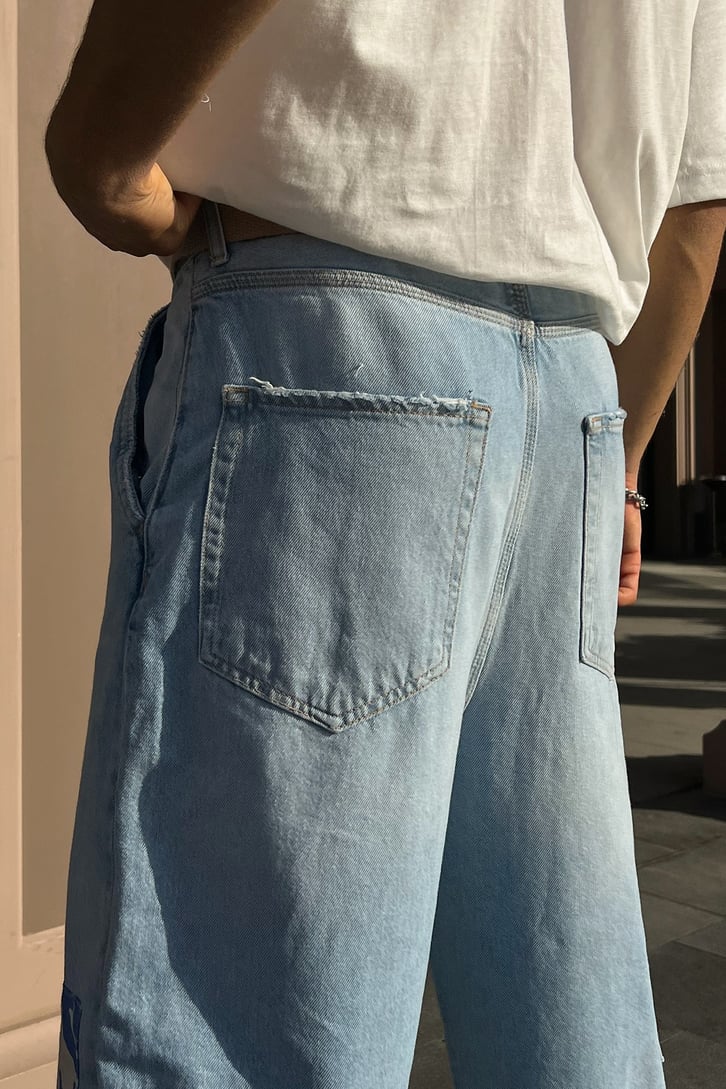Flowers Patch Detay Buz Mavi Baggy Jean