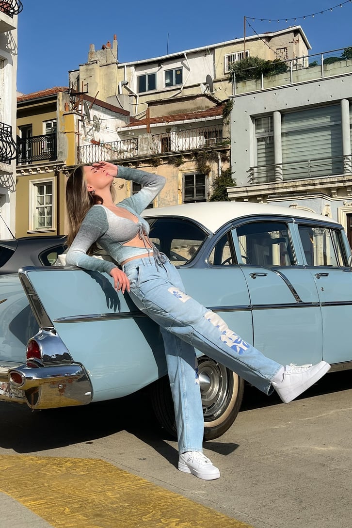 Flowers Patch Detaylı Women Baggy Jean