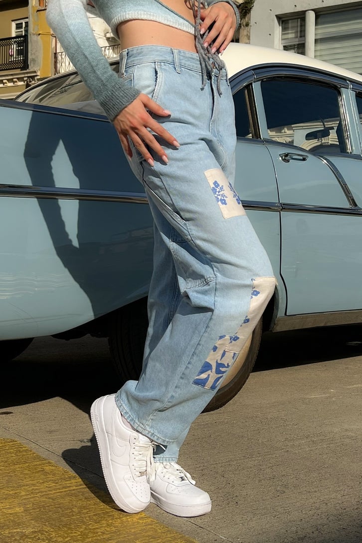 Flowers Patch Detaylı Women Baggy Jean