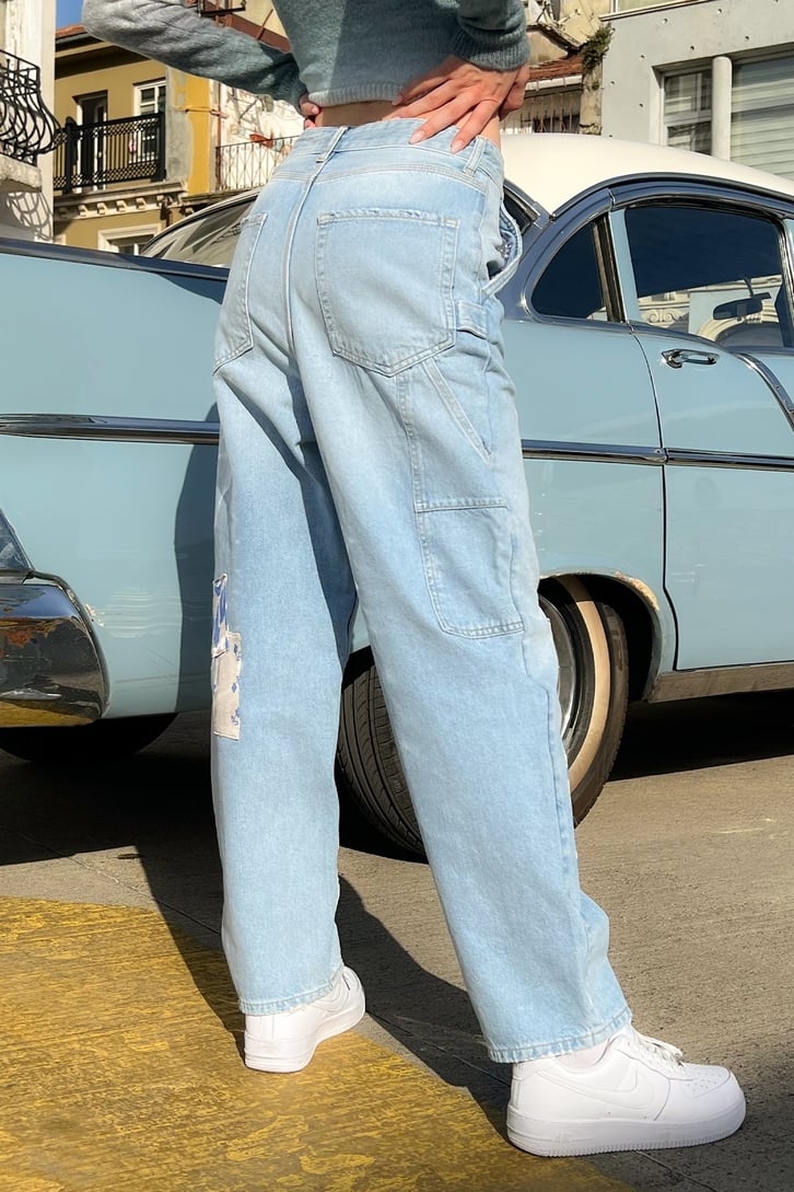 Flowers Patch Detaylı Women Baggy Jean