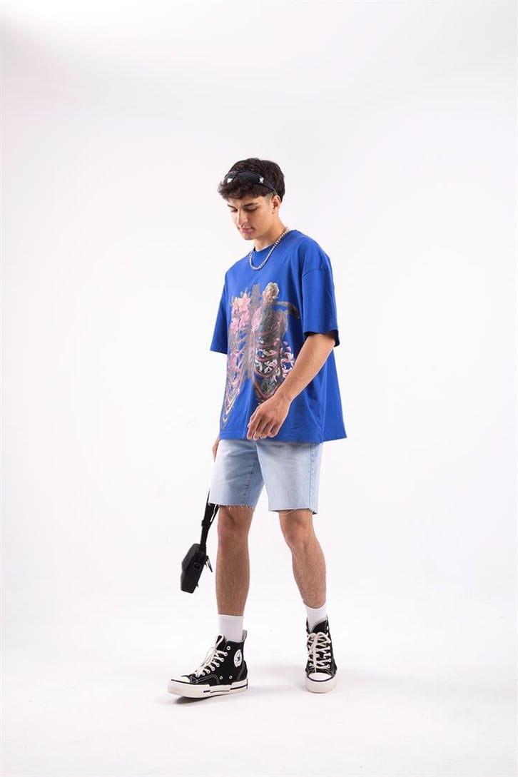 Flowers Rib Cage Baskılı Oversize Tshirt