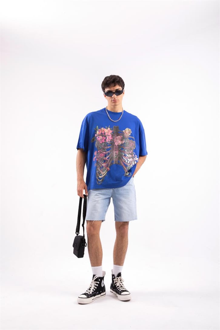 Flowers Rib Cage Baskılı Oversize Tshirt