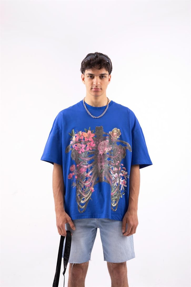 Flowers Rib Cage Baskılı Oversize Tshirt