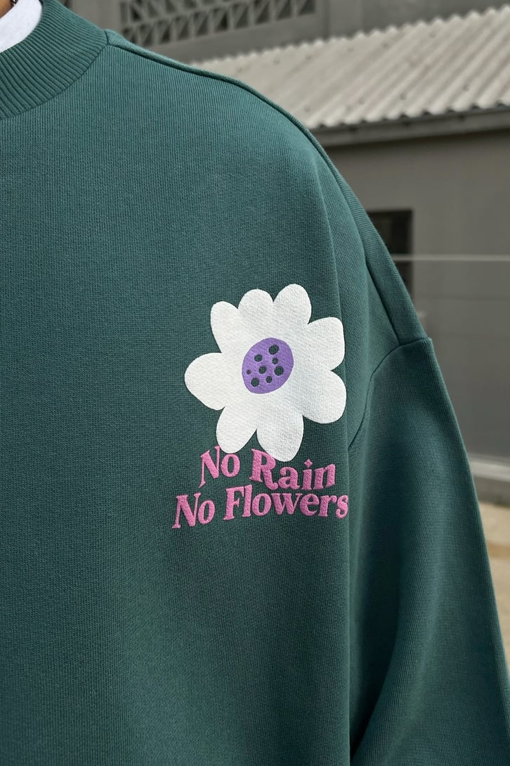 Flowers Sırt Bakılı Yeşil Sweatshirt