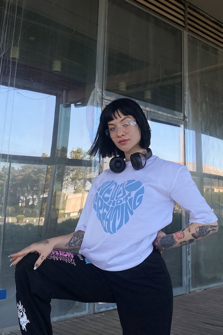 Fluid Font Baskılı Siyah Oversize Tshirt