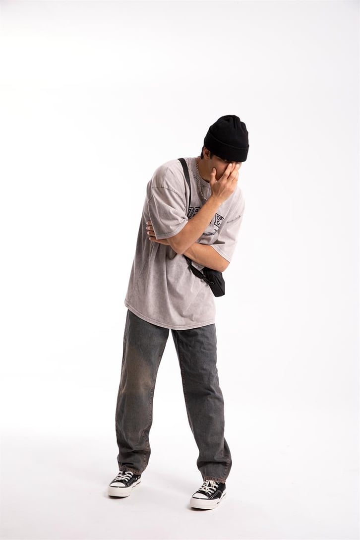 Forever Barbed Nakışlı Acid Wash Oversize Tshirt