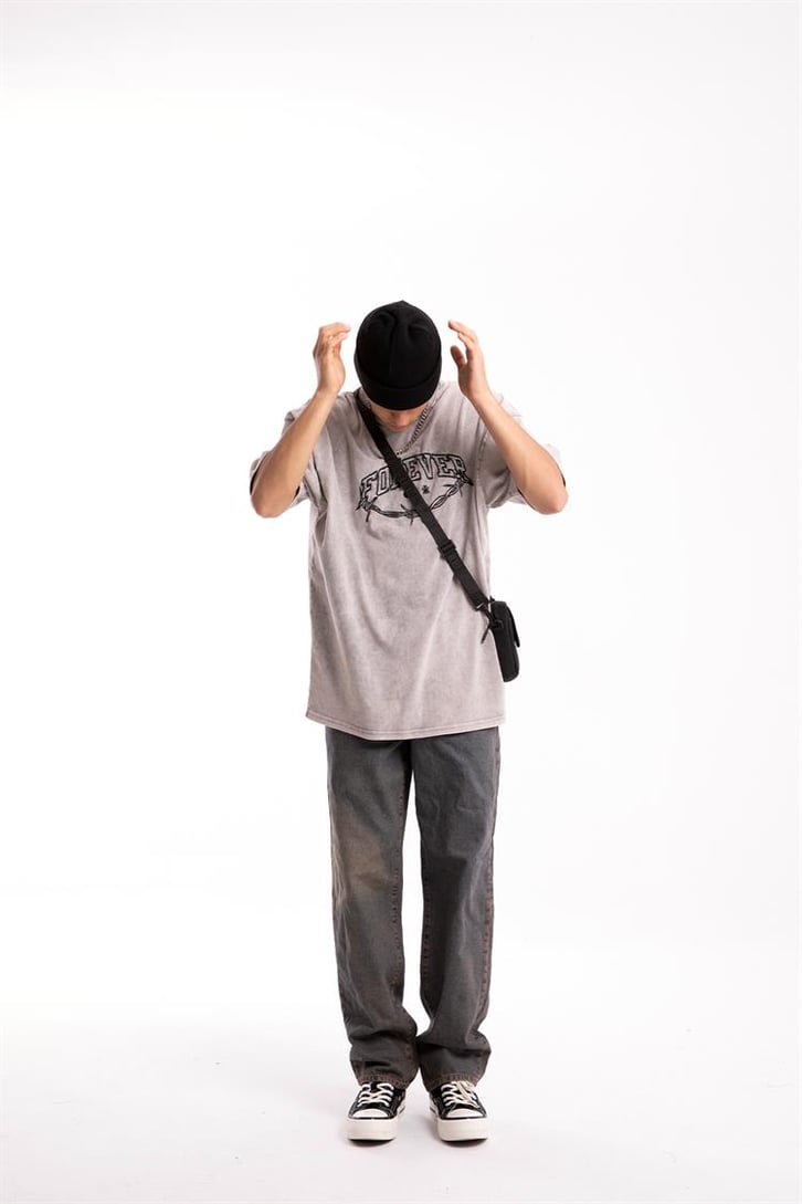 Forever Barbed Nakışlı Acid Wash Oversize Tshirt