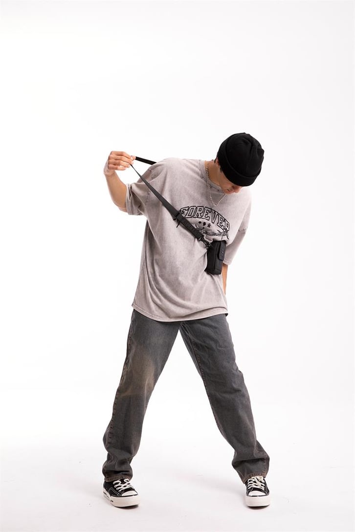 Forever Barbed Nakışlı Acid Wash Oversize Tshirt