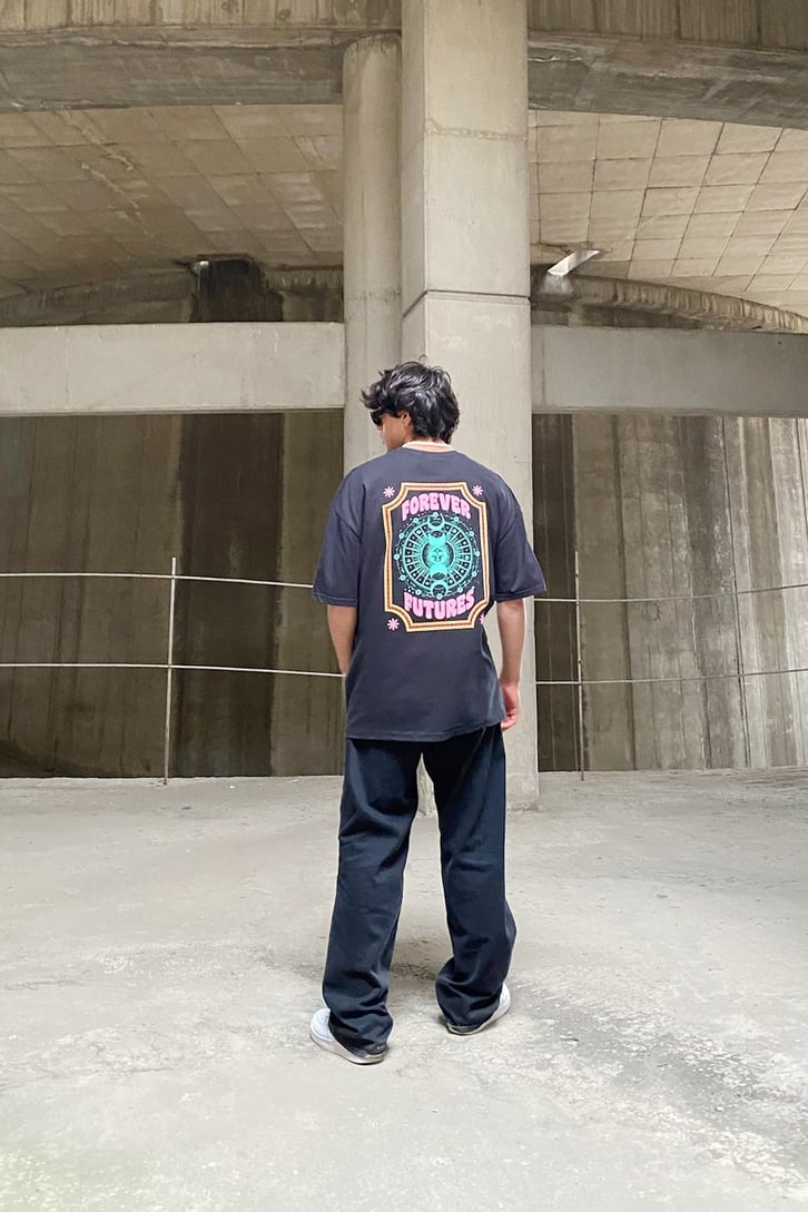 Forever Future Baskılı Siyah Oversize Tshirt